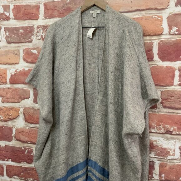 Ann Taylor Loft Kimono Cardigan Women's M/L Gray Multicolor Boho Striped Fringe - Picture 3 of 9